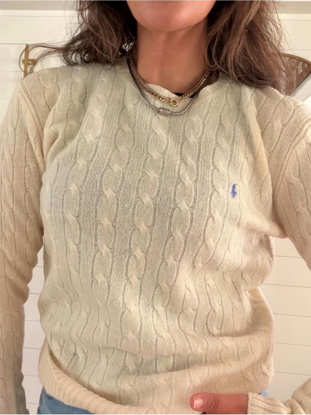 Polo Ralph Lauren 100% Lambswool Cable Knit Sweater Women’s Large Cream Ivory